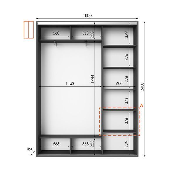 Шафа-купе серія 1 180 x 45 x 240 см Антрацит 1129 фото