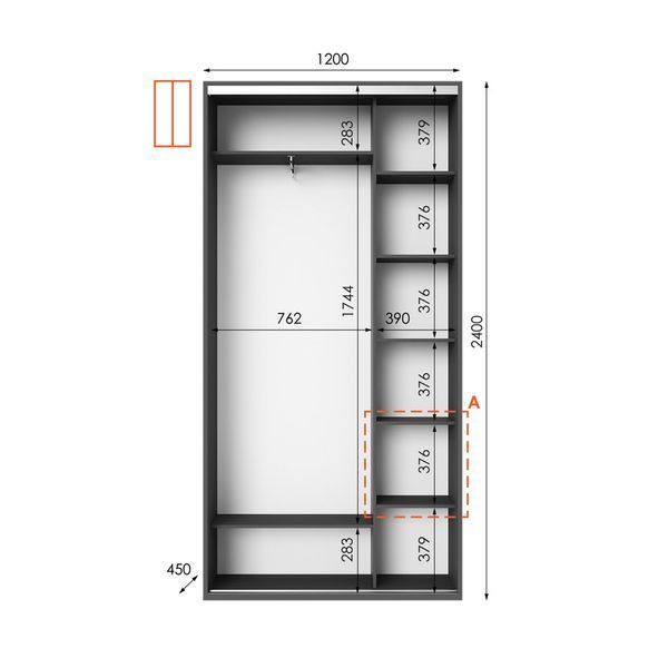 Шафа-купе серія 1 120 x 45 x 240 см Антрацит 1033 фото